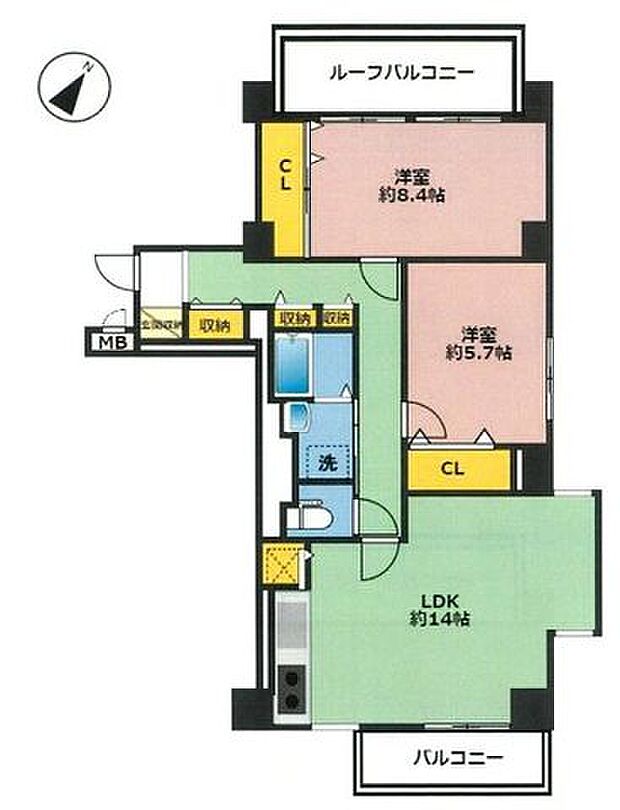 ネオハイツ三宮(2LDK) 7階の間取り