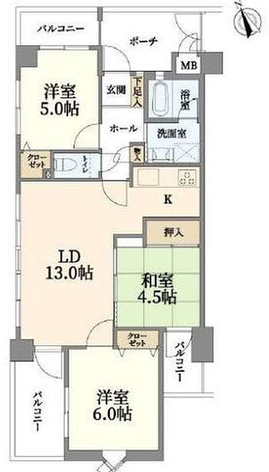 ワコーレプラザ兵庫(3LDK) 6階の間取り