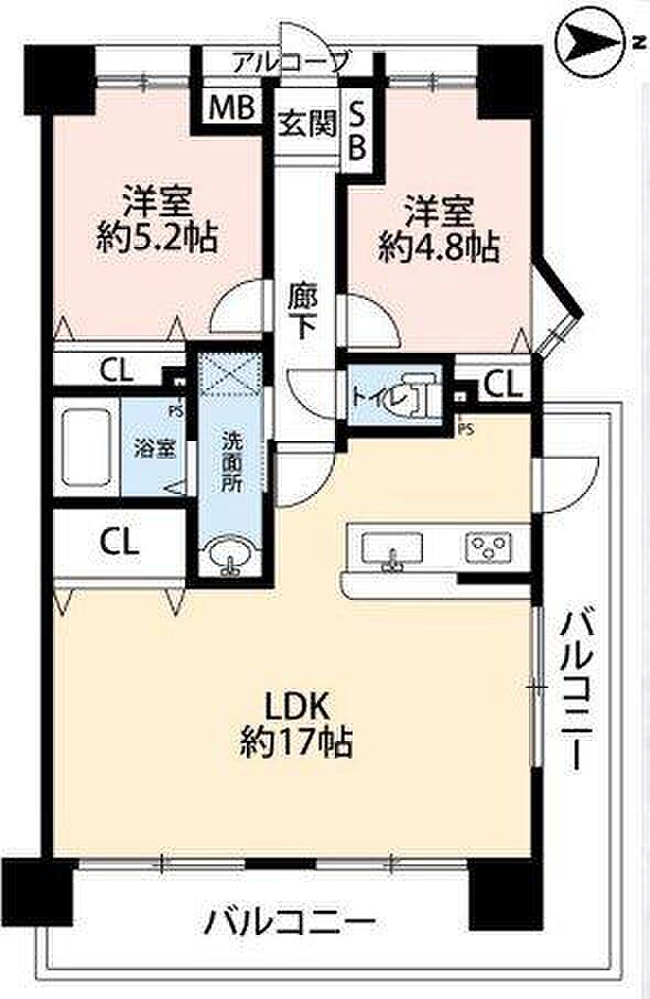 プレステージ灘駅前(2LDK) 4階の間取り