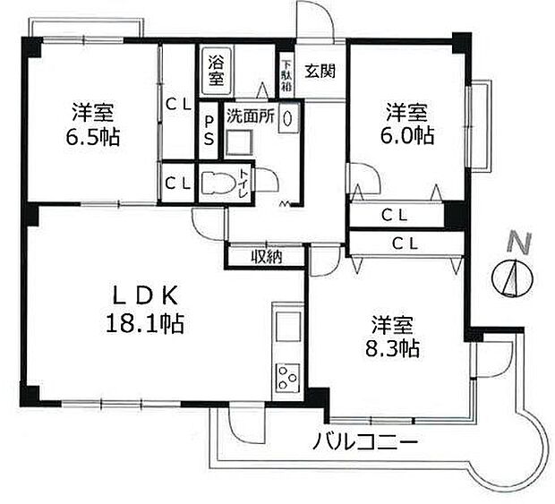 ピアン六甲(3LDK) 2階の間取り