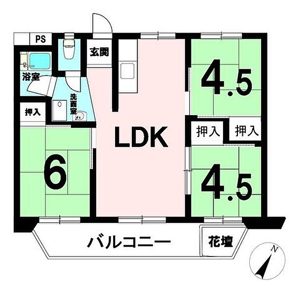 平和が丘住宅1号棟(3LDK) 1階の間取り