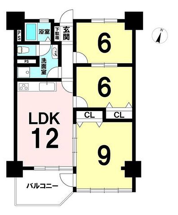 猪子石北住宅2号棟(3LDK) 7階の間取り