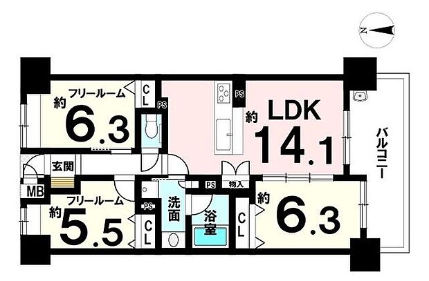 イングス桜井駅前(1SLDK) 5階の間取り