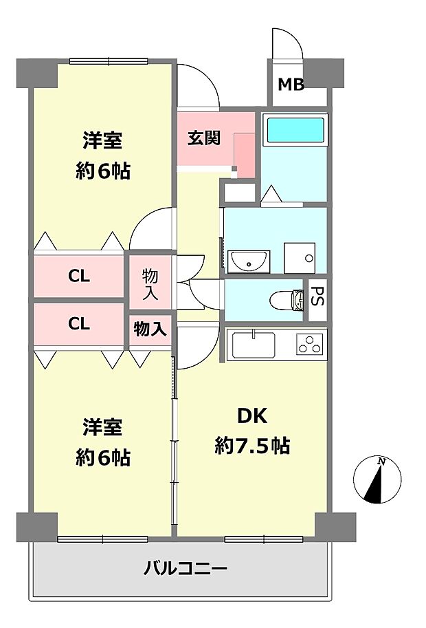 大石川サニーハイツ(2DK) 7階の間取り
