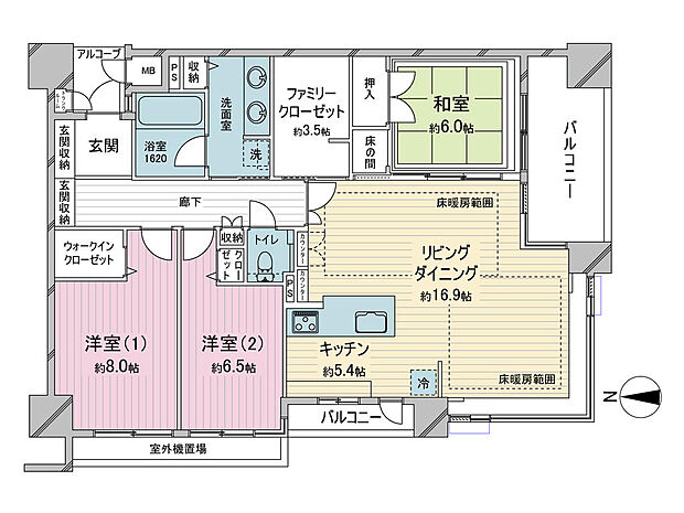 【間取り】100m2超の３LDK。11階部分南西角部屋住戸。22.3帖のゆったりとしたリビング・全居室6帖以上。WICや全居室収納付きで生活感を出さずにホテルライクな生活を楽しめます。