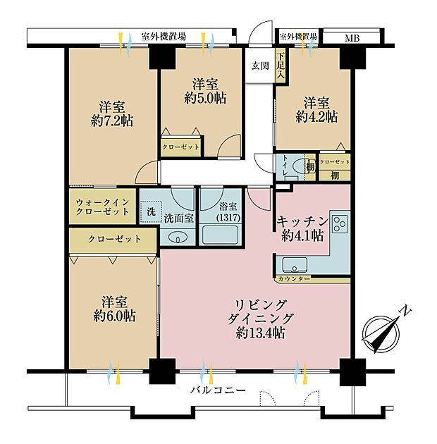 4ＬＤＫ、専有面積86，70平米、バルコニー面積11，16平米