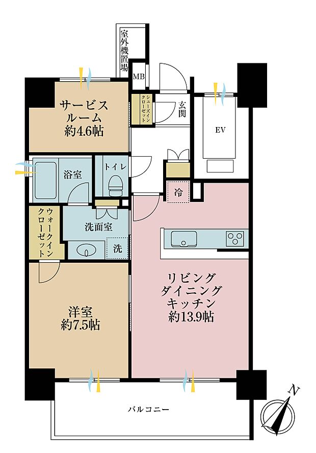 1ＳＬＤＫ、専有面積60．15平米、バルコニー面積11．43平米