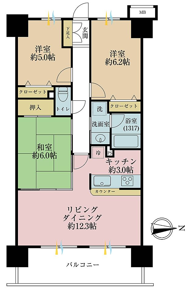 3ＬＤＫ、専有面積70．06平米、バルコニー面積10．54平米