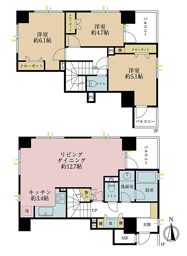 3ＬＤＫ、専有面積81．25平米、バルコニー面積10．18平米