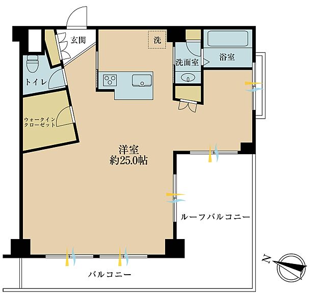 1Ｒ、専有面積52．38平米、バルコニー面積18．09平米