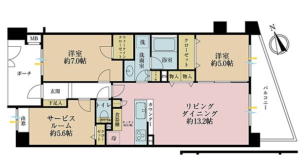 2ＳＬＤＫ、専有面積73．51平米、バルコニー面積9．34平米