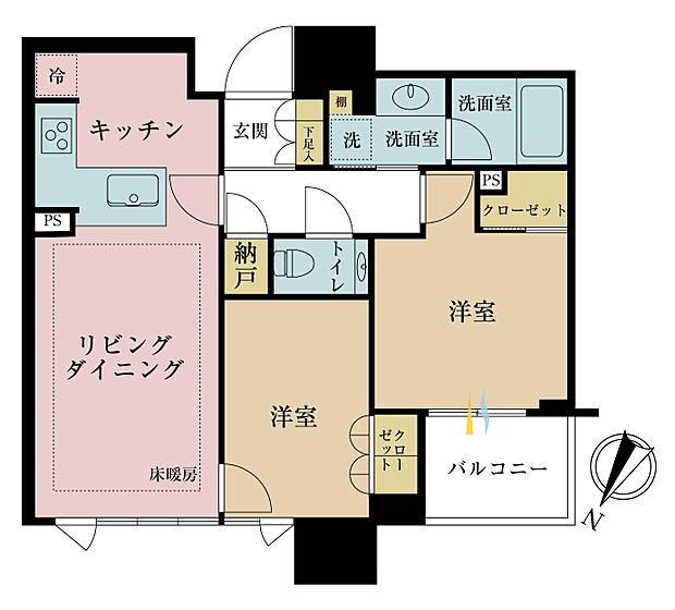 2ＬＤＫ、専有面積56．13平米、バルコニー面積4．17平米