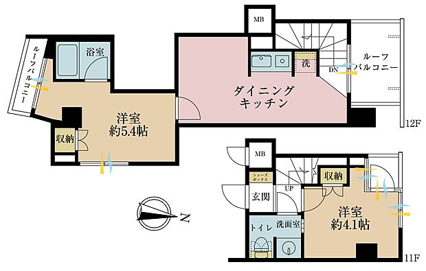 2ＤＫ、専有面積41．66平米、バルコニー面積7．61平米