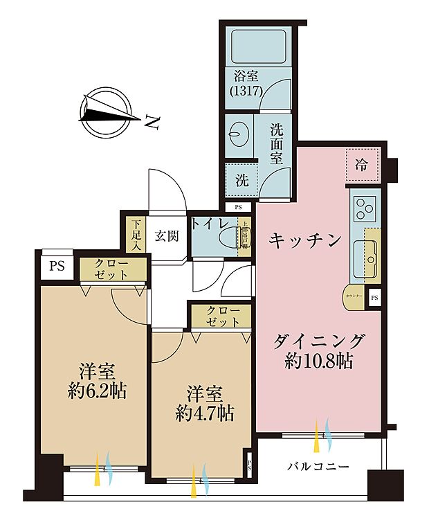 2ＬＤＫ、専有面積50．02平米、バルコニー面積3．71平米