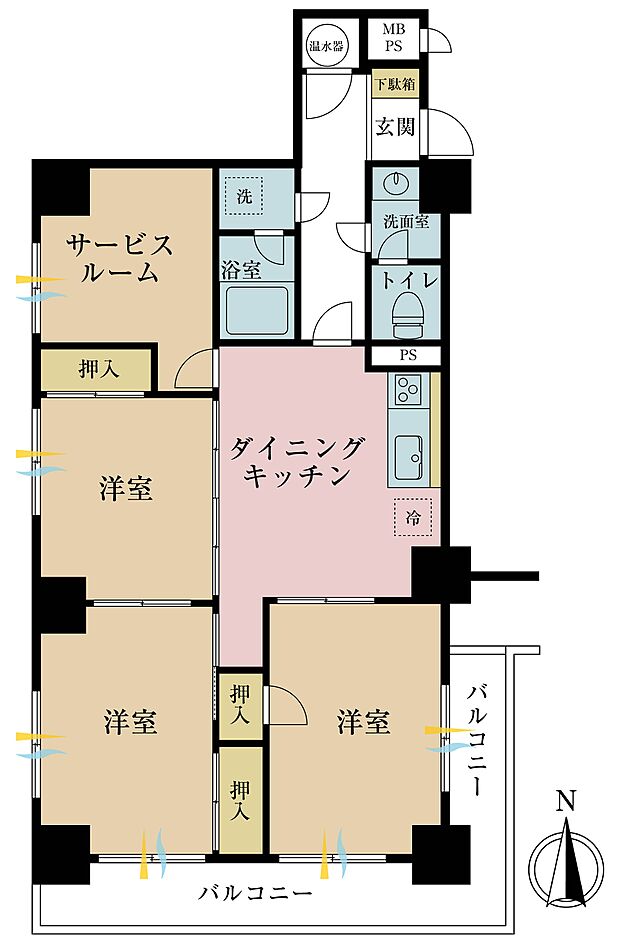 3ＳＤＫ、専有面積68．79平米、バルコニー面積10．40平米