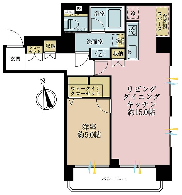 1ＬＤＫ、専有面積50．13平米、バルコニー面積5．77平米