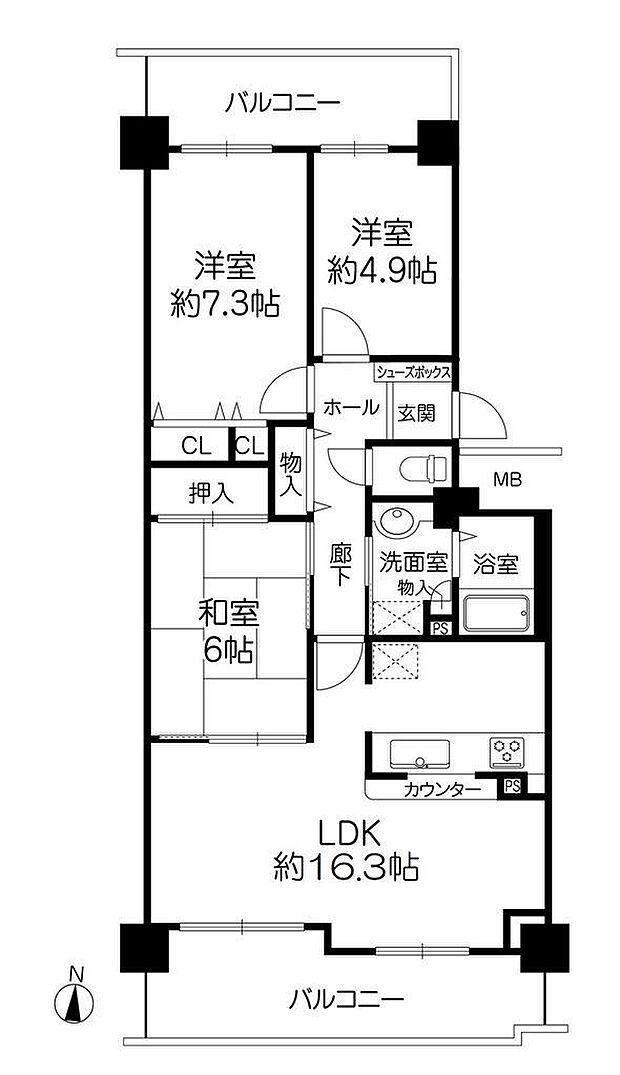 ＲＩＣウエストコート７番街３番館(3LDK) 3階/306の間取り