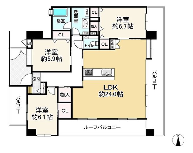 アーバンパレスアクス大濠(3LDK) 13階の間取り