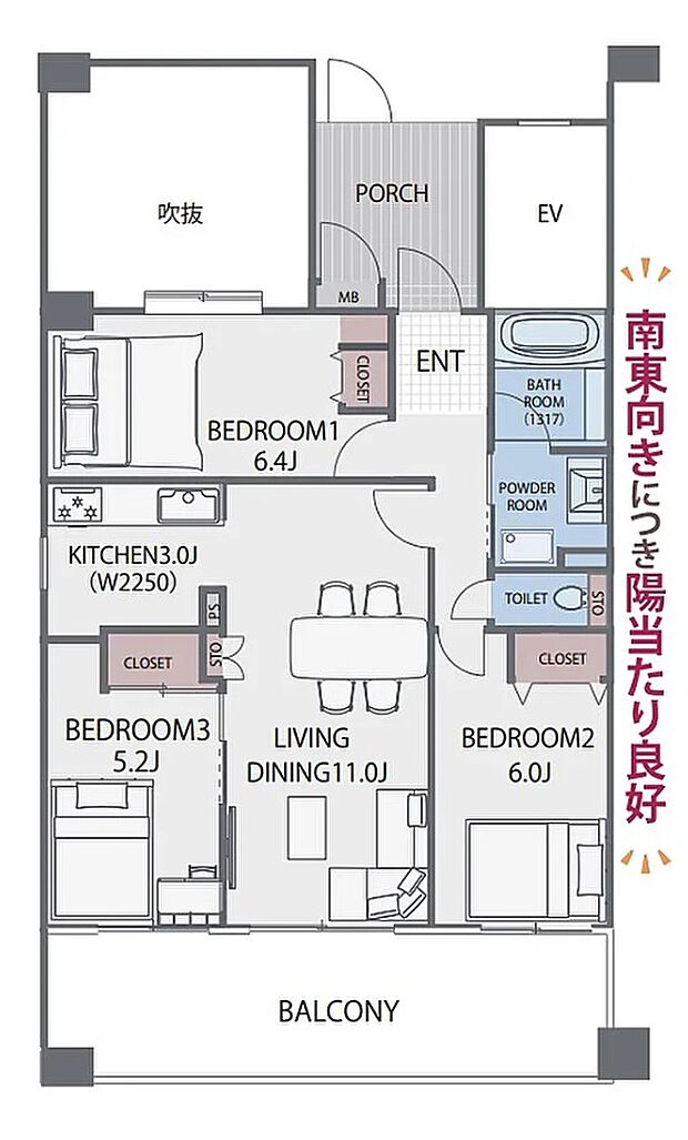 サンクレイドル薬園台壱番館(3LDK) 4階/406号室の間取り