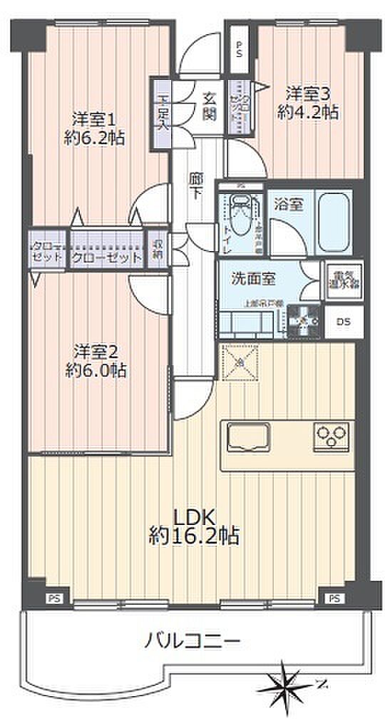 津田沼ハイツ(3LDK) 2階/202号室の間取り