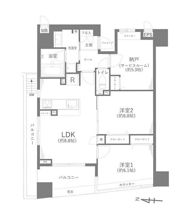 ル・シック千葉フロンテージ(3LDK) 10階/1001号の間取り