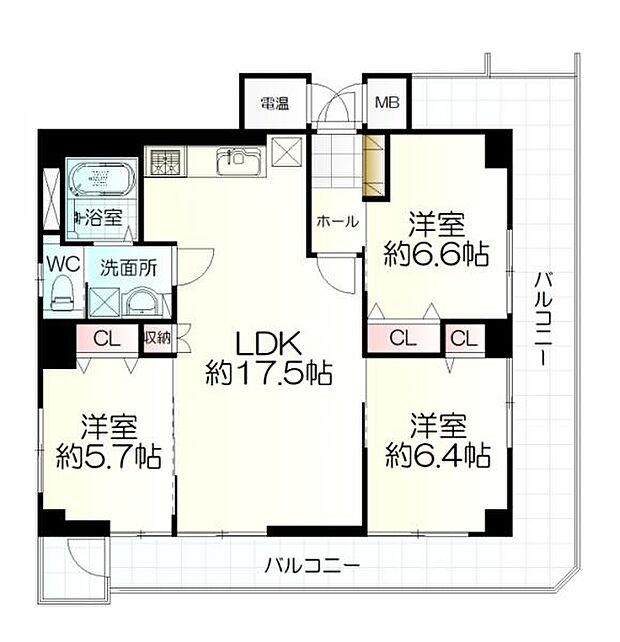 グリーンコーポ二日町(3LDK) 10階の間取り