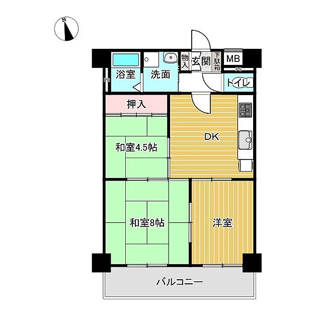 宝中村公園ハイツ(3DK) 3階の間取り