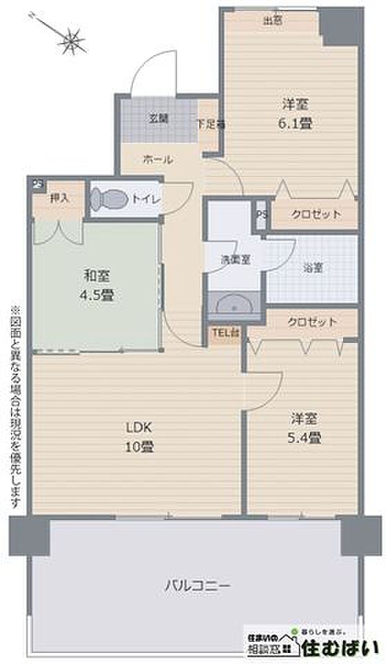 3LDKでバルコニーも広々です！玄関から居室を通らず洗面室に向かうことができるので、部活などで汚れて帰ってきても安心◎