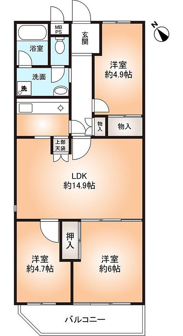 豊中緑丘パークマンション(3LDK) 5階の間取り