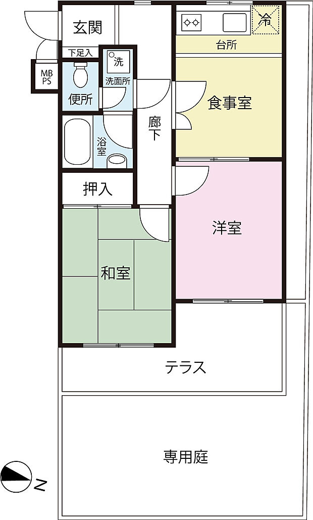 ライオンズマンション大濠西(2DK) 1階の間取り