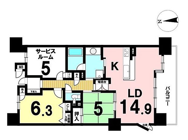 アメニティ大治五番館(2SLDK) 13階の間取り