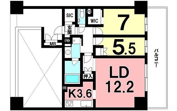 2LDK【専有面積64.79m2】