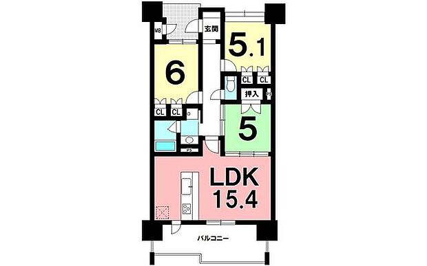 3LDK、最上階、東南向きバルコニー、浴室暖房乾燥機、食器洗浄乾燥機【専有面積67.64m2】