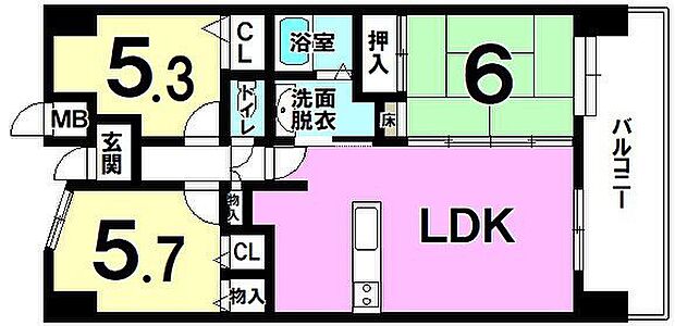 サンシティ嫁ヶ島(3LDK) 8階の間取り