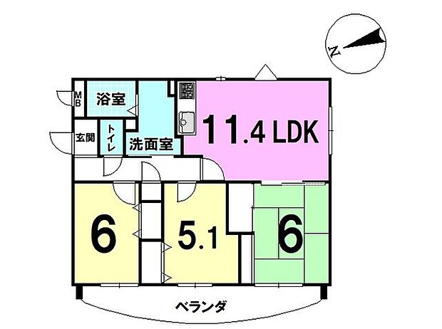 プレジデント皇神広中央(3LDK) 9階の間取り