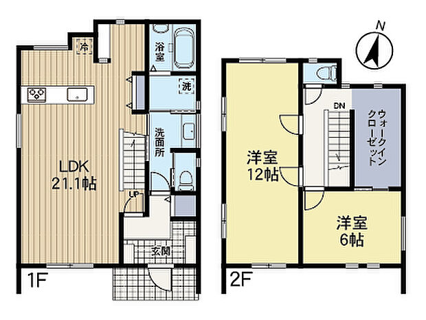 2LDK+WICですが、2階の12帖の部屋は6帖×2部屋にも変更可能。