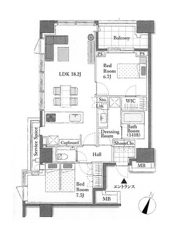 パークコート千代田一番町(2LDK) 4階/401の間取り