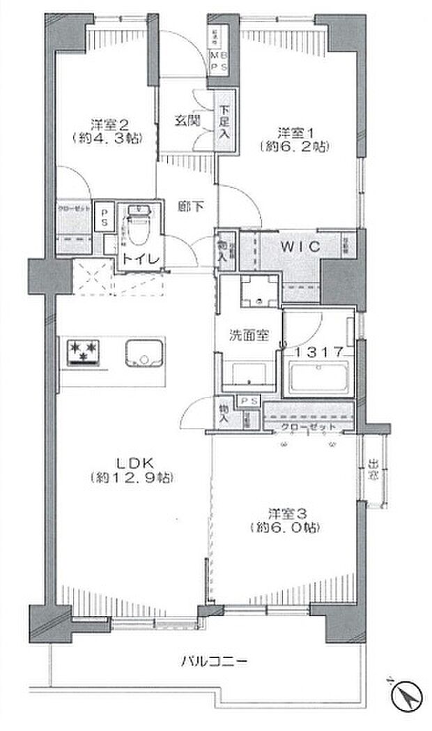 板橋区役所前リリエンハイム(3LDK) 10階/1002の間取り