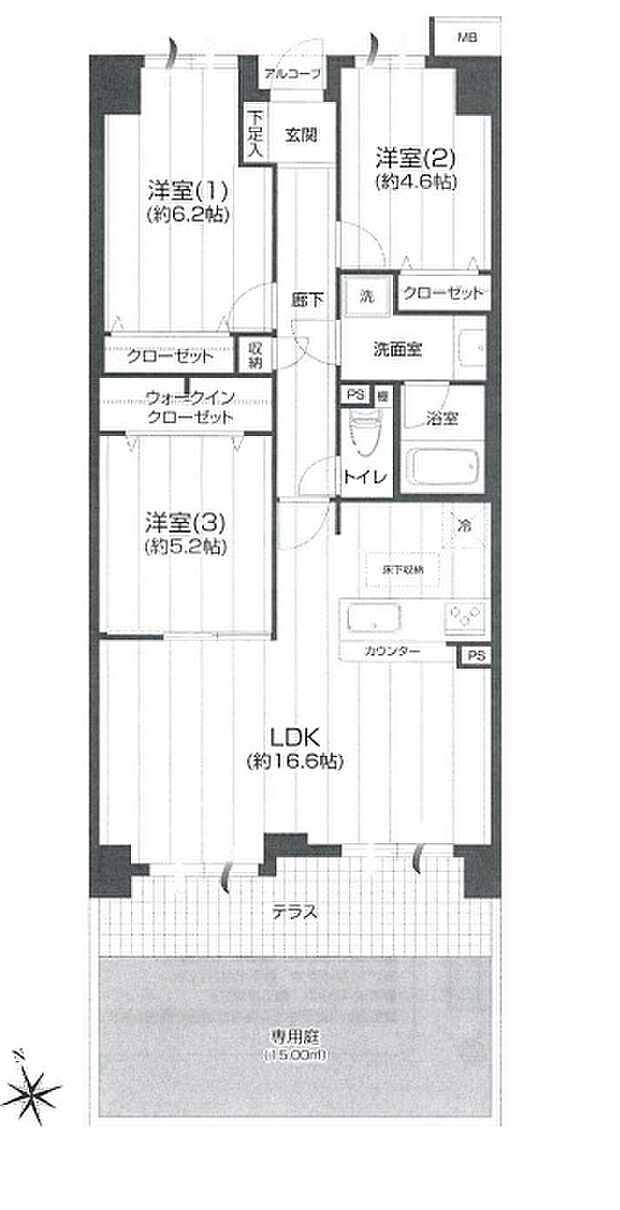 ファミール梅島(3LDK) 1階/102の間取り