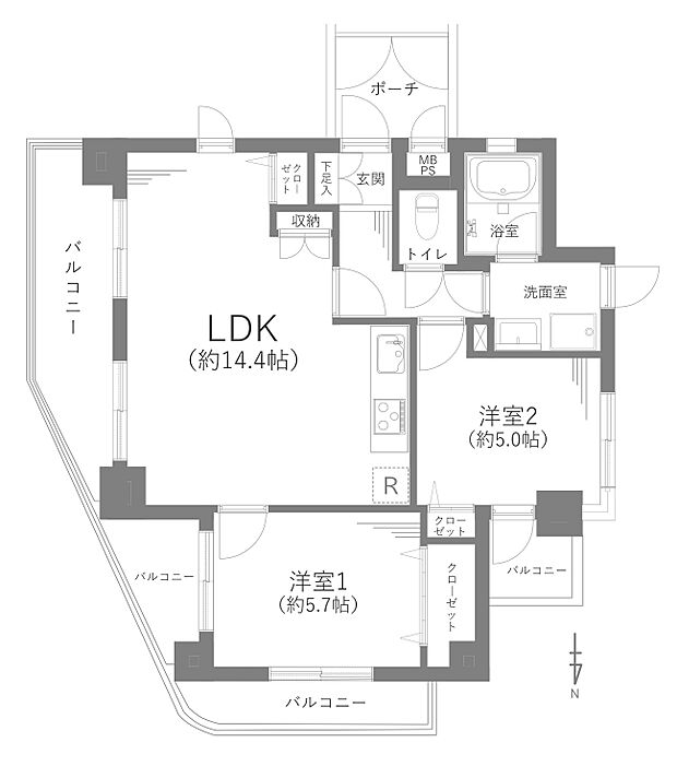 ライオンズマンション綾瀬青葉公園(2LDK) 5階/505の間取り
