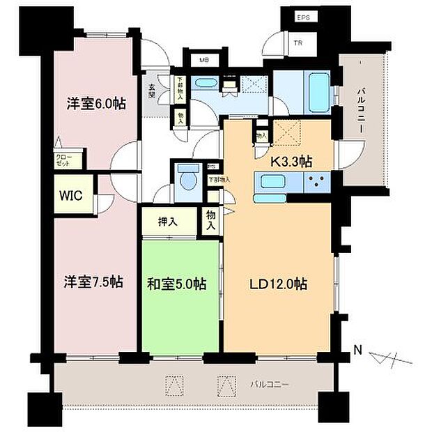 レーベンハイムコンフォレスタ宇都宮(3LDK) 7階/704の間取り