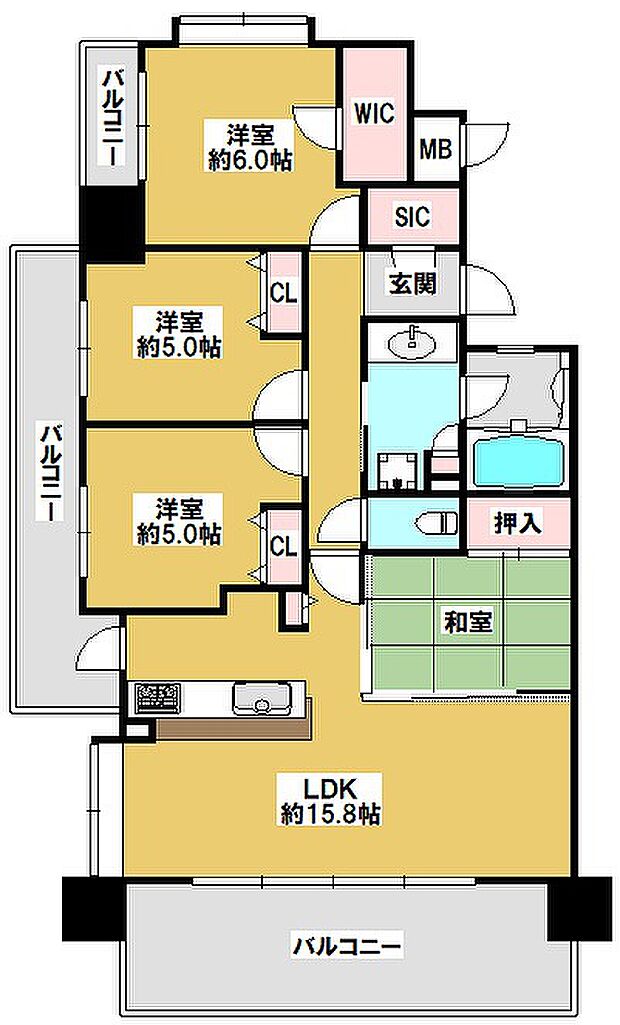 4LDK（LDK15.8帖、洋室6帖、洋室5帖、洋室5帖、和室4.5畳）