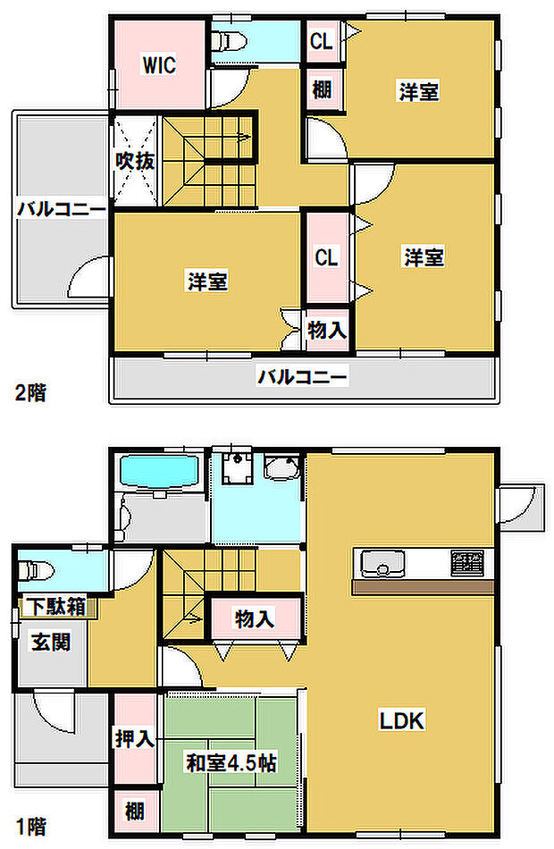 大分市花江川戸建て(4SLDK)の間取り