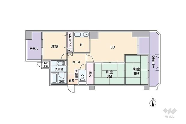 LDKに和室2室が隣接したプラン。和室の間にも扉があるため、フレキシブルに利用することができる造りです。センターインタイプで、玄関先から室内を見通しにくいのもポイント。