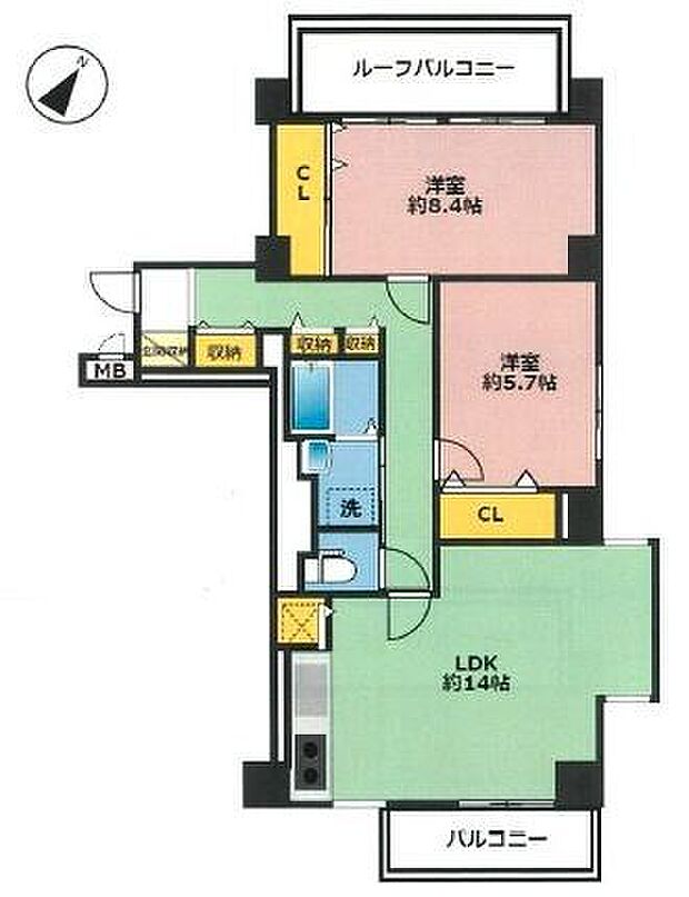 ネオハイツ三宮(2LDK) 7階の間取り