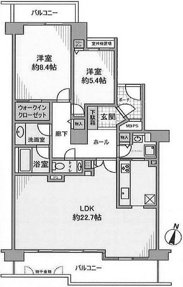 ガーデンコート筑波(2LDK) 7階の間取り