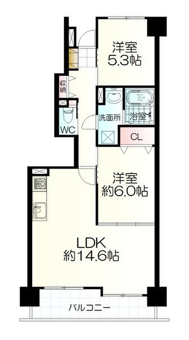 サンライズ東照宮(2LDK) 5階の間取り