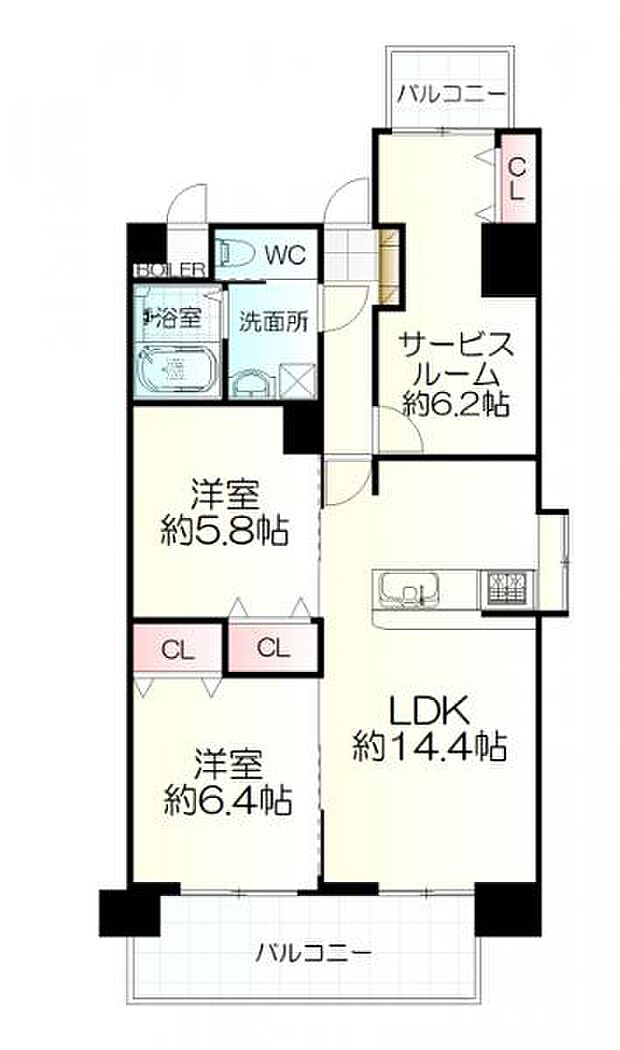 朝日プラザ堤通雨宮町(2SLDK) 6階の間取り