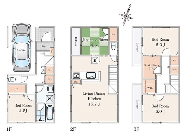 ＬＤＫは広々15．7帖、住まう人の快適性を追求した空間設計の4ＳＬＤＫ+車庫 