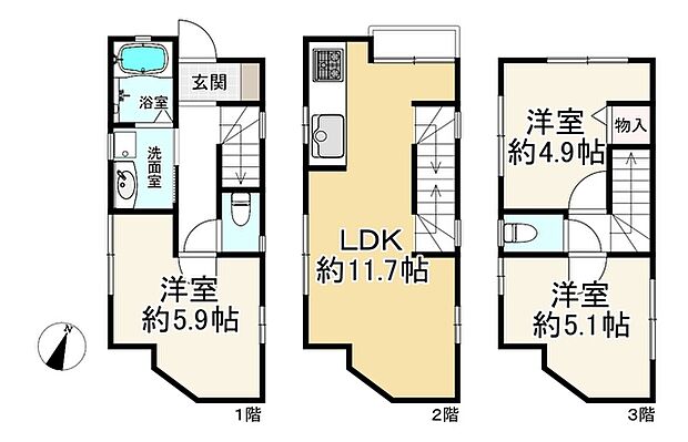 足立区西新井栄町3丁目(3LDK)の間取り